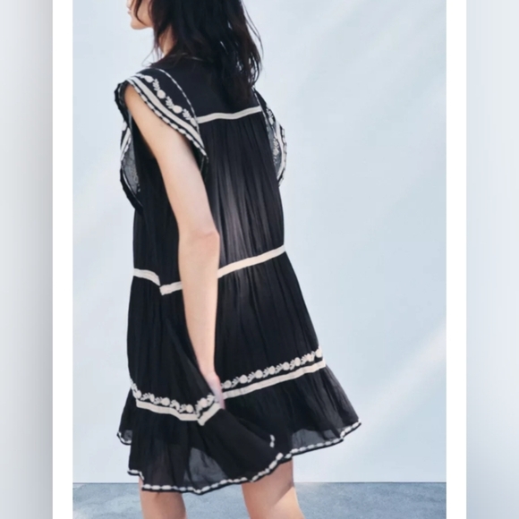 Zara ZW Collection Contrast Embroidered Dress - Picture 3 of 8